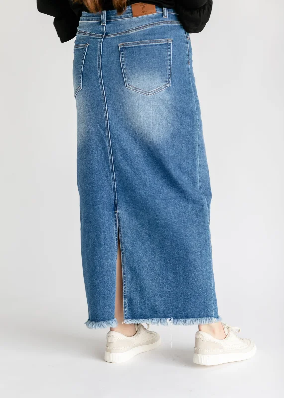 Dakotah Raw Hem Long Denim Skirt