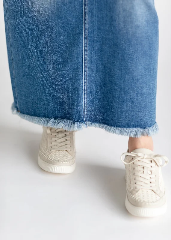 Dakotah Raw Hem Long Denim Skirt