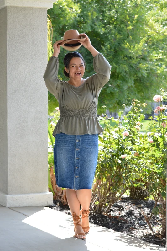 Deanna Structured Buttoned Denim Skirt