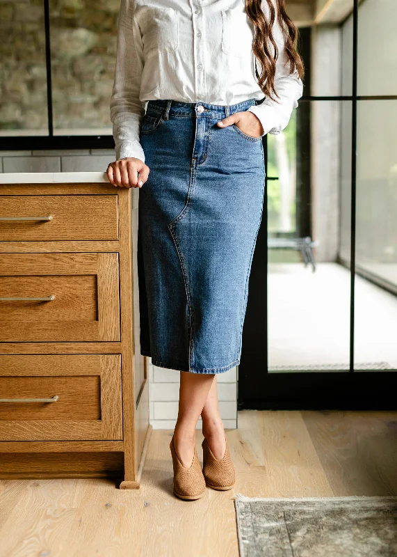 Delaney Medium Wash Denim Midi Skirt