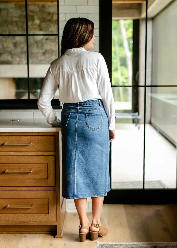 Delaney Medium Wash Denim Midi Skirt