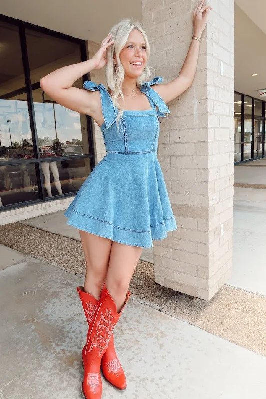 Denim Bow Accent Mini Dress