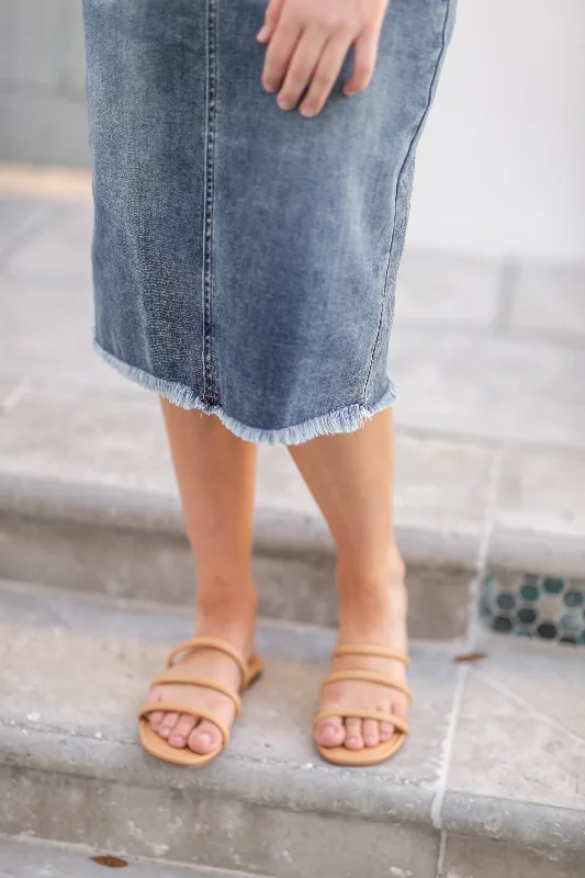 Drew Vintage Wash Raw Hem Midi Denim Skirt - FINAL SALE