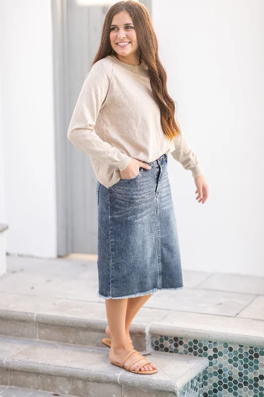 Drew Vintage Wash Raw Hem Midi Denim Skirt - FINAL SALE