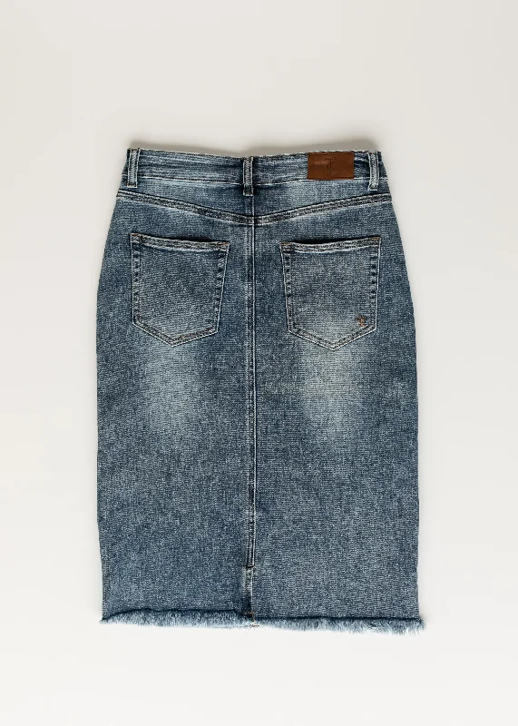 Drew Vintage Wash Raw Hem Midi Denim Skirt - FINAL SALE