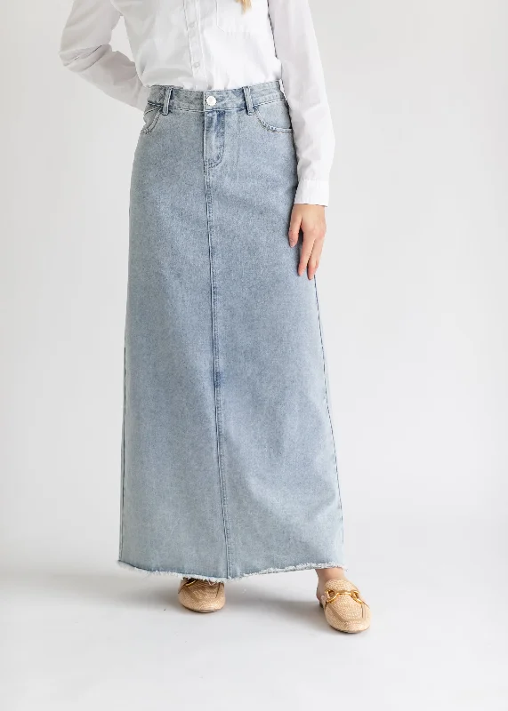 Elisha Light Wash Long Denim Skirt