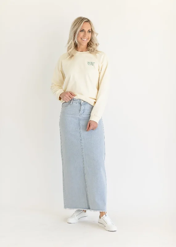 Elisha Light Wash Long Denim Skirt