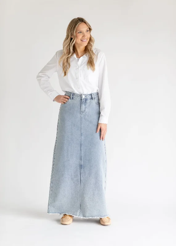 Elisha Light Wash Long Denim Skirt