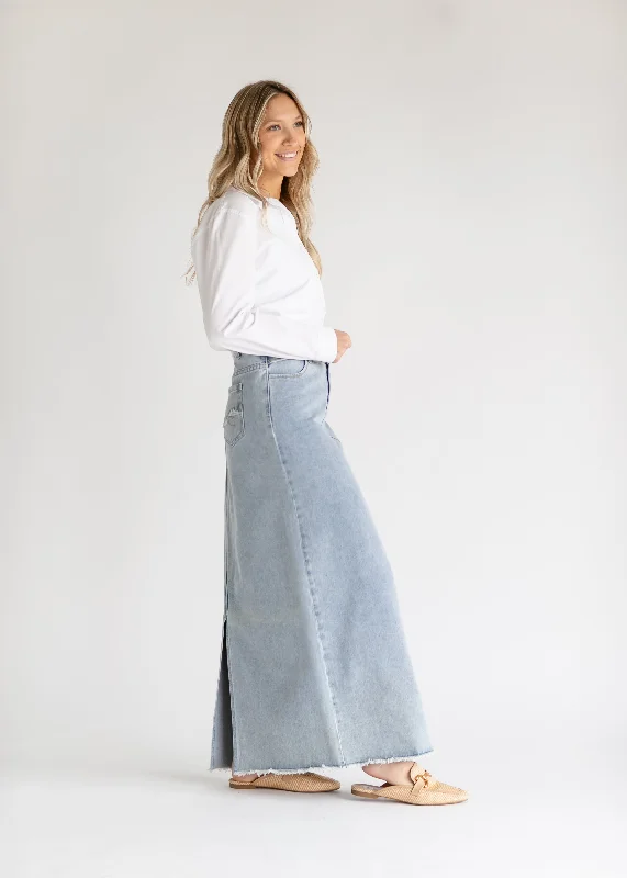 Elisha Light Wash Long Denim Skirt