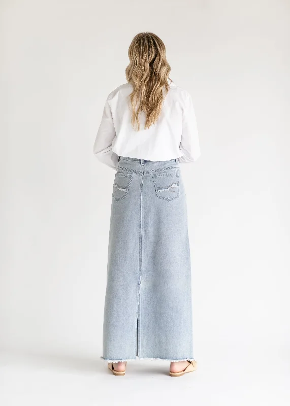 Elisha Light Wash Long Denim Skirt