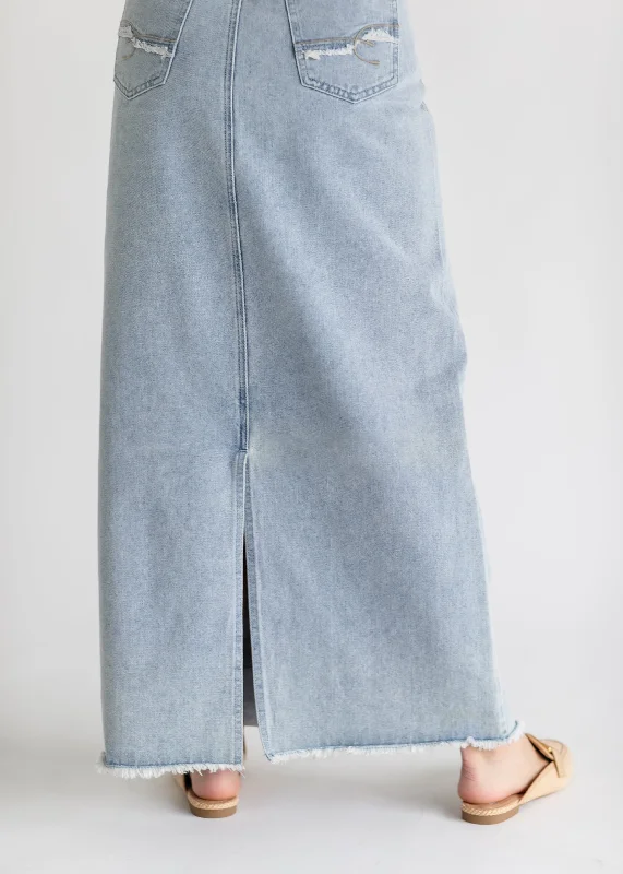 Elisha Light Wash Long Denim Skirt