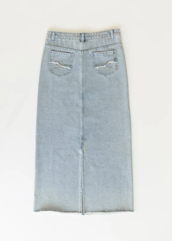 Elisha Light Wash Long Denim Skirt