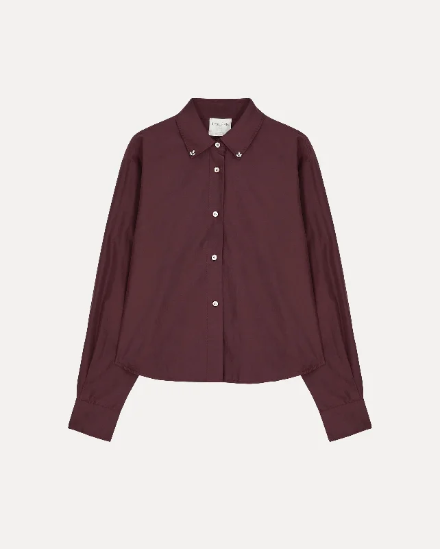 EMBROIDERED CHIC TAFFETA BOXY SHIRT / CACAO