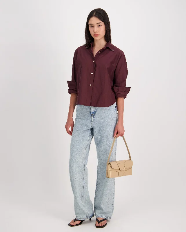 EMBROIDERED CHIC TAFFETA BOXY SHIRT / CACAO