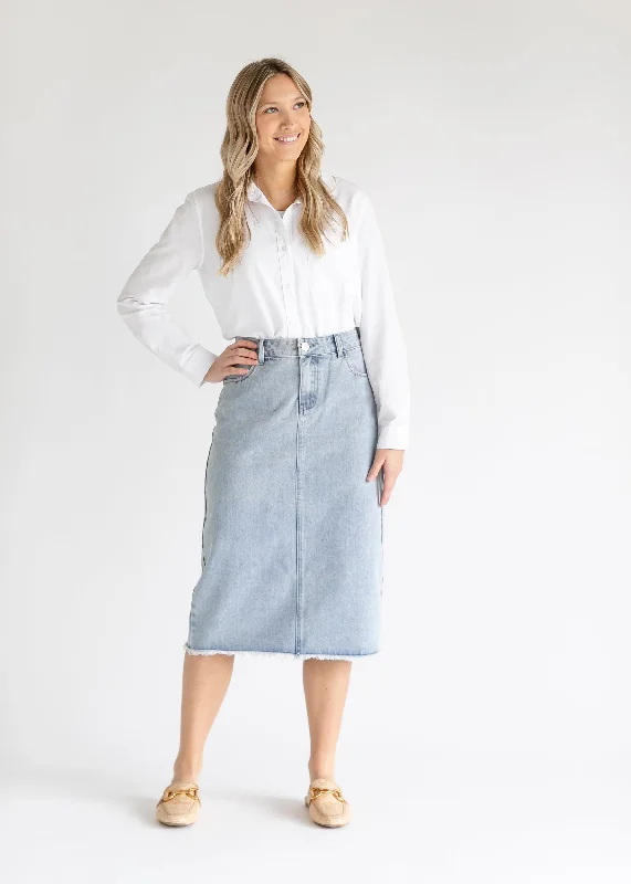 Everly Light Wash Midi Denim Skirt