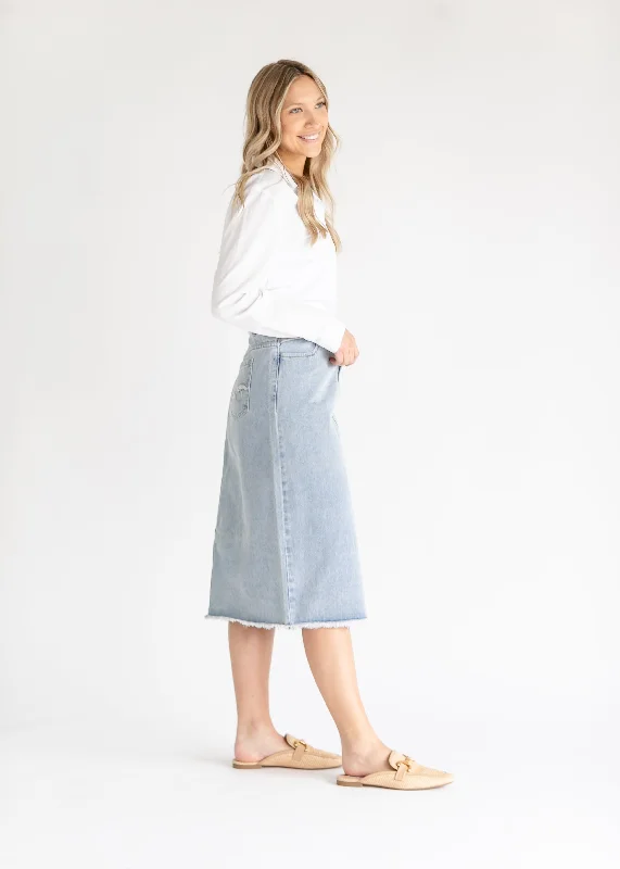 Everly Light Wash Midi Denim Skirt