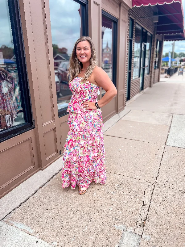 Fuchsia Paisley Tiered Maxi