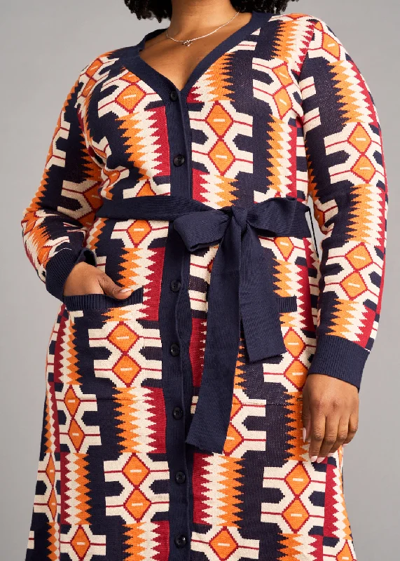 Aisha Women's African Print Cardigan (Cream Orange Kente)