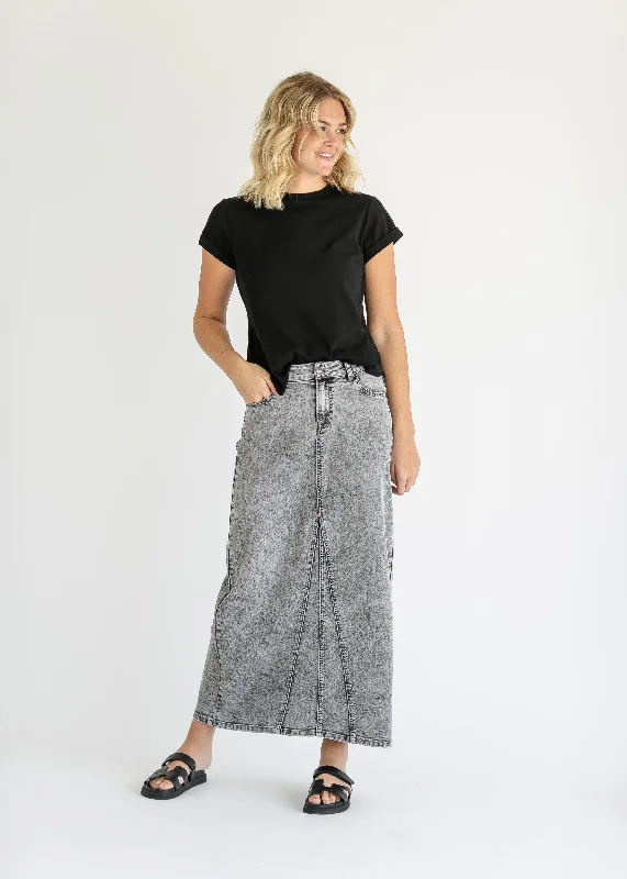 Genevieve A-line Denim Maxi Skirt