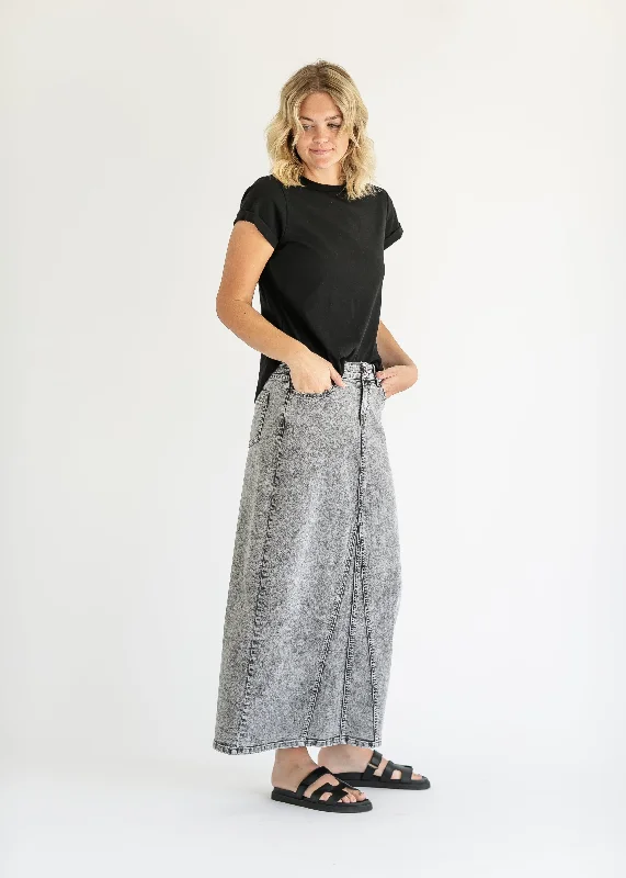 Genevieve A-line Denim Maxi Skirt