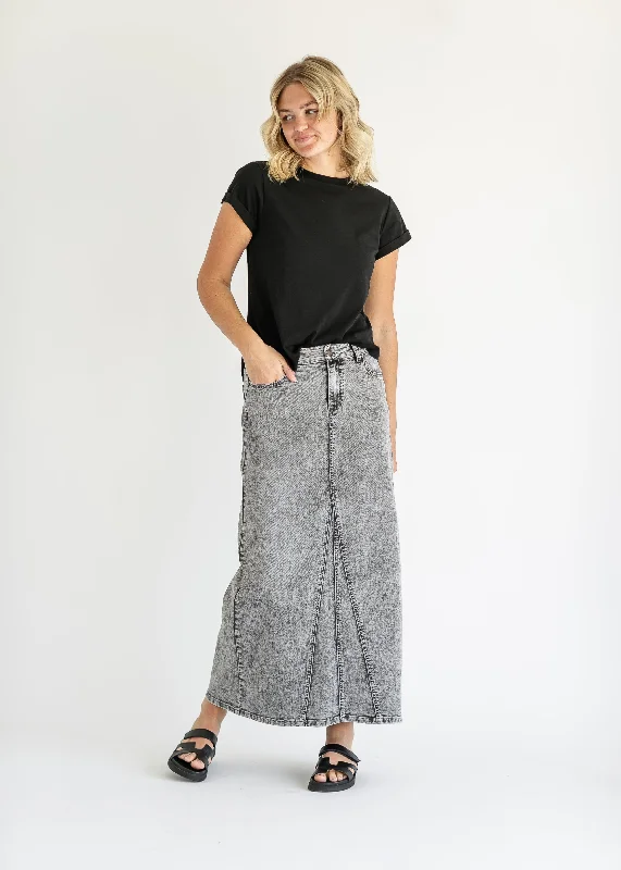 Genevieve A-line Denim Maxi Skirt