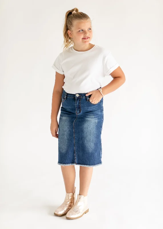 Girl's Lola Raw Hem Stitched Midi Skirt