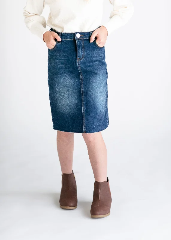 Girls Remi Raw Hem Denim Midi Skirt