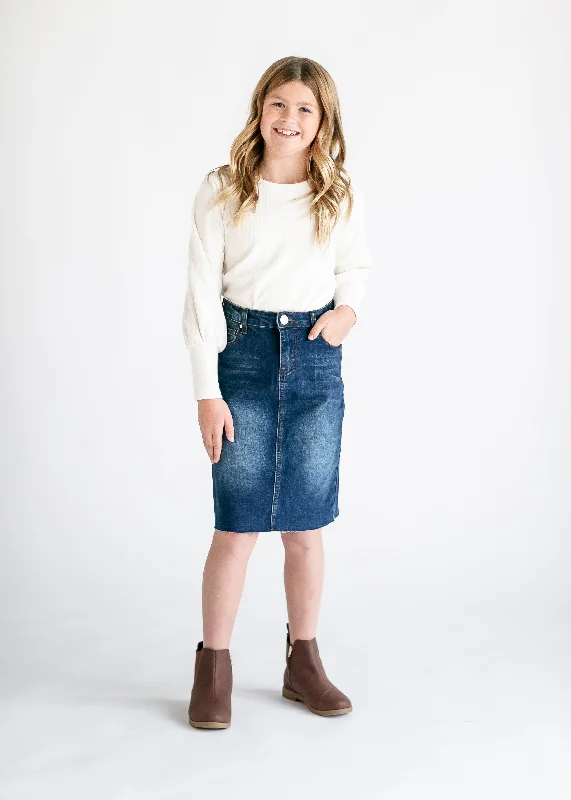 Girls Remi Raw Hem Denim Midi Skirt