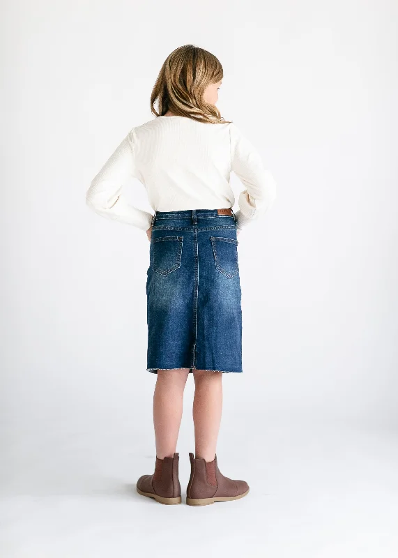 Girls Remi Raw Hem Denim Midi Skirt