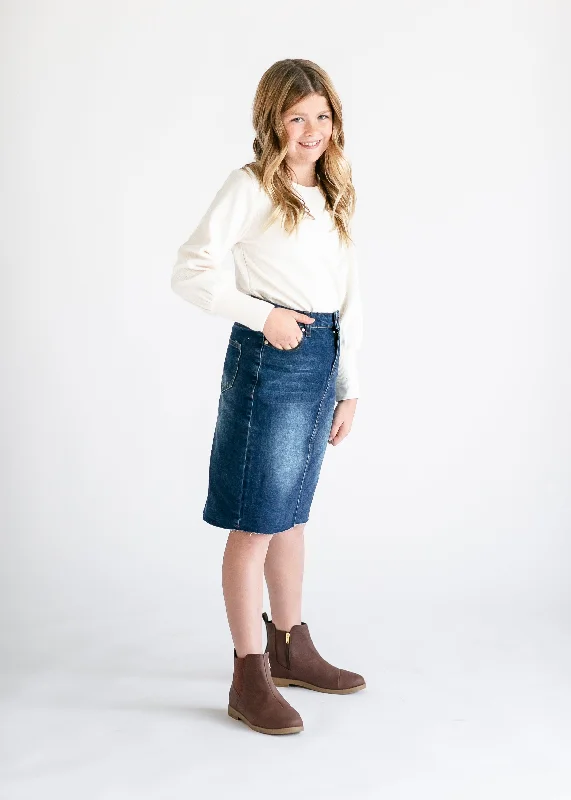 Girls Remi Raw Hem Denim Midi Skirt