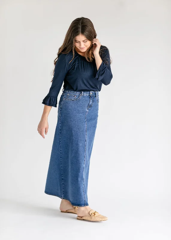 Joy A-Line Long Denim Skirt