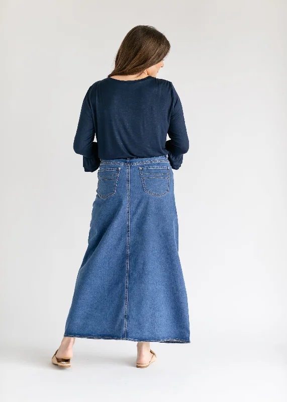 Joy A-Line Long Denim Skirt