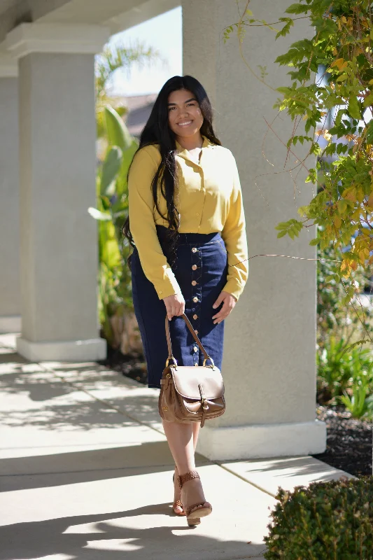 Justine Dark Denim Faux Buttoned Skirt