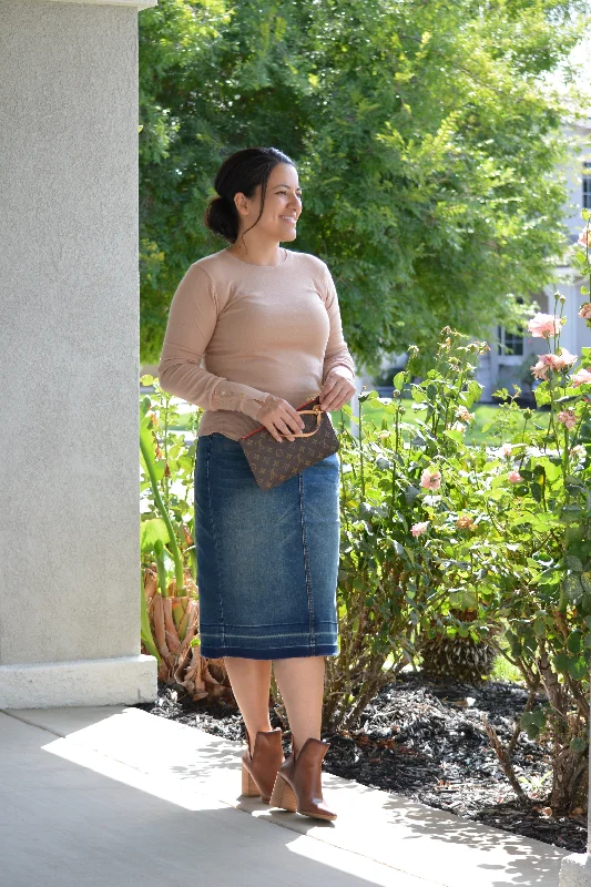 Justine Vintage Wash Denim Skirt (unfinished hem)