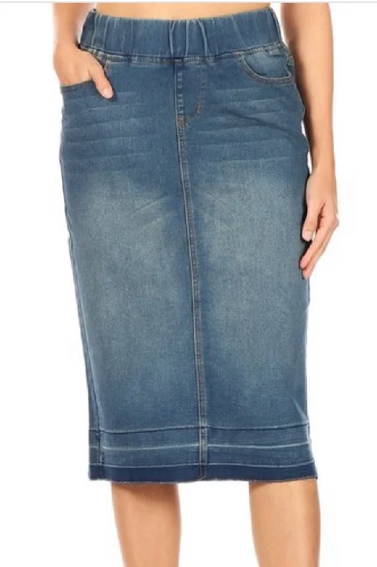 Justine Vintage Wash Denim Skirt (unfinished hem)