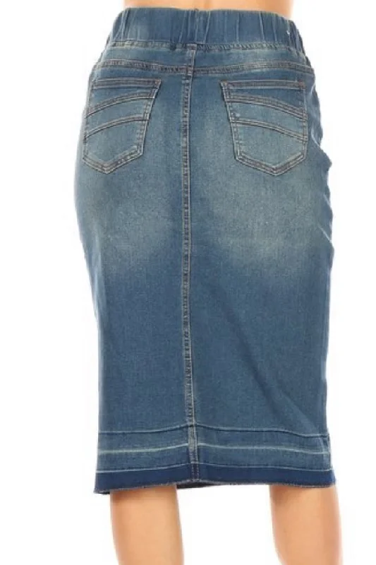 Justine Vintage Wash Denim Skirt (unfinished hem)