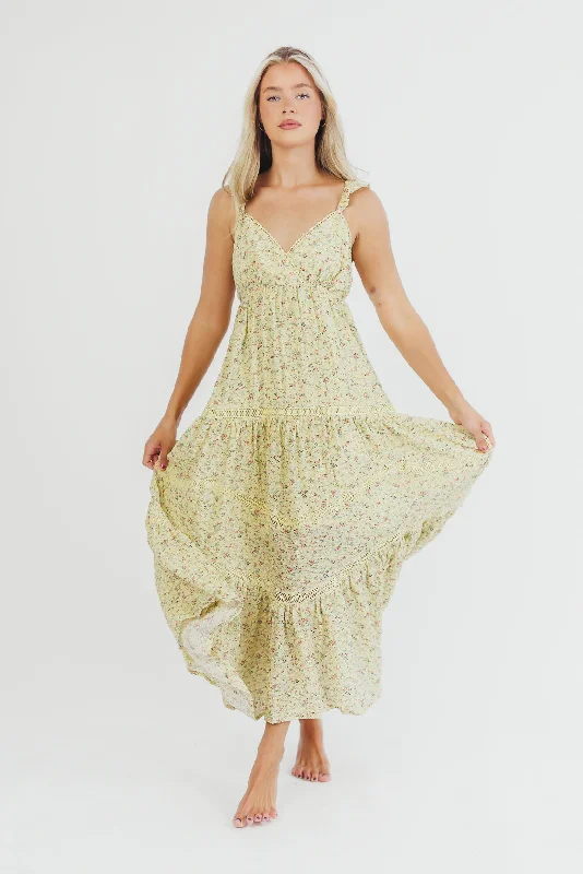 Elaine Lace-Trimmed Maxi Dress in Yellow Floral