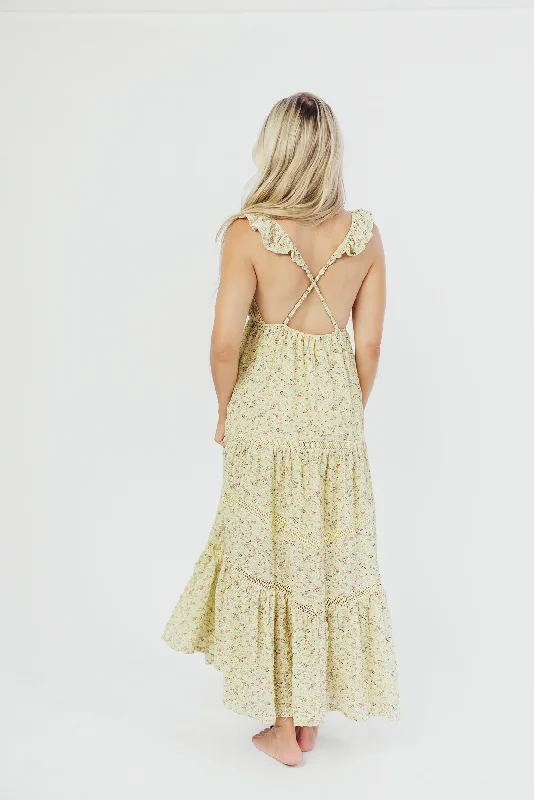 Elaine Lace-Trimmed Maxi Dress in Yellow Floral