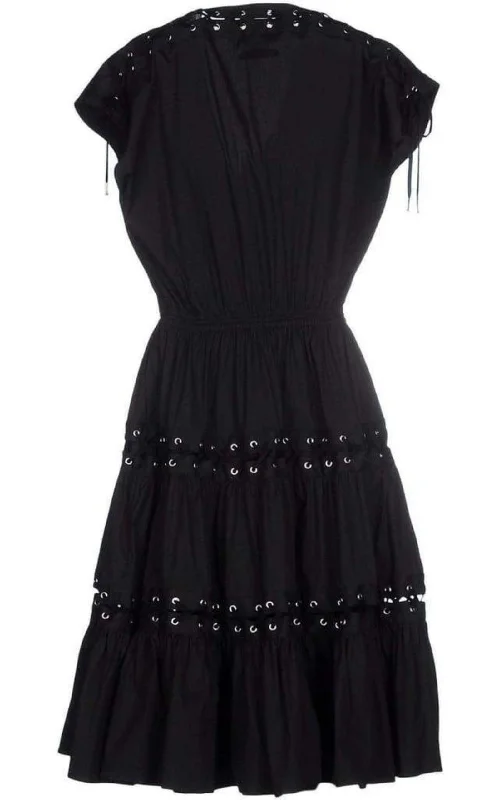 Lace Up Panel Black Cotton Dress