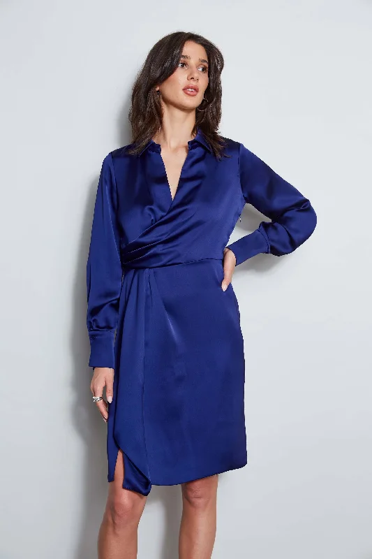 Long Sleeve Satin Wrap Dress