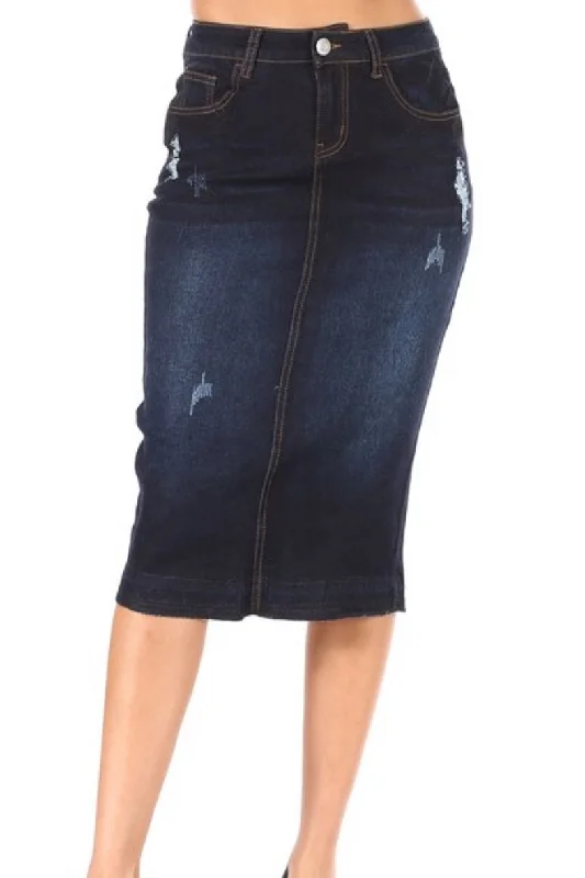 Mina Dark Distressed Denim Skirt