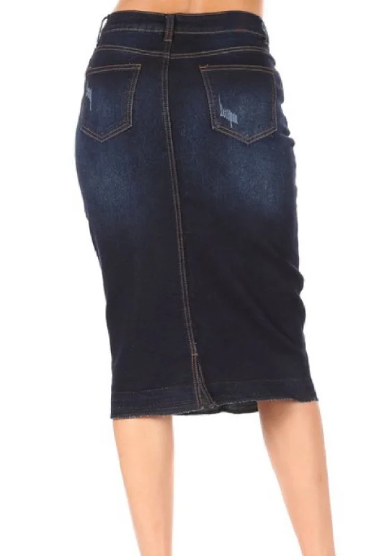 Mina Dark Distressed Denim Skirt