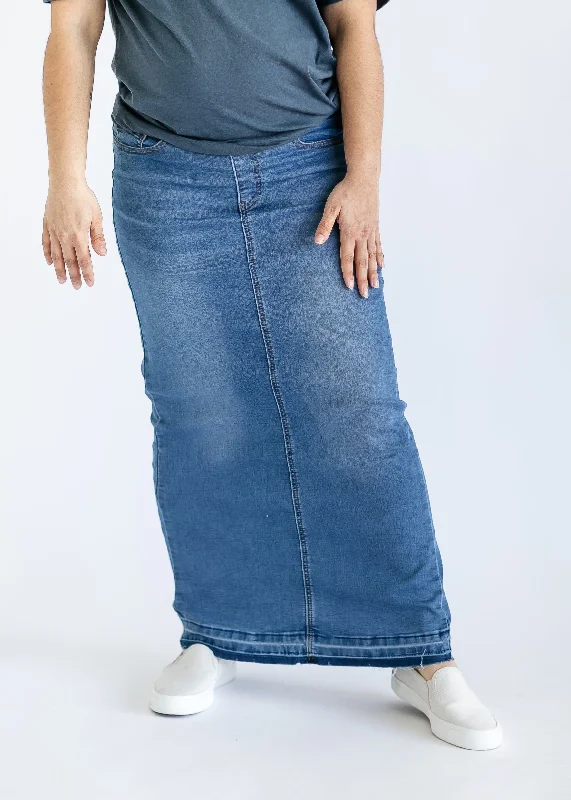 Morgan Maternity Distressed Raw Hem Long Denim Skirt