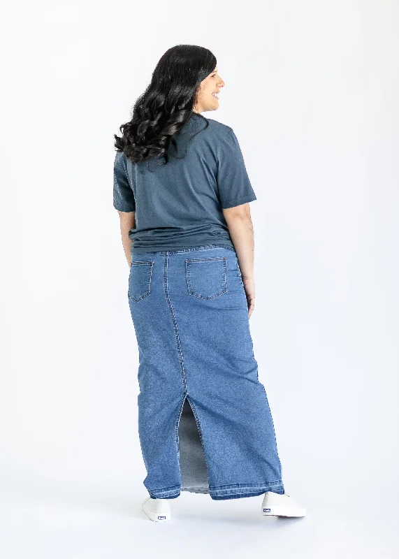 Morgan Maternity Distressed Raw Hem Long Denim Skirt