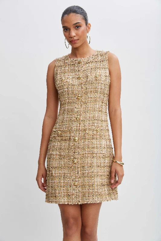 Metallic Tweed Button Dress