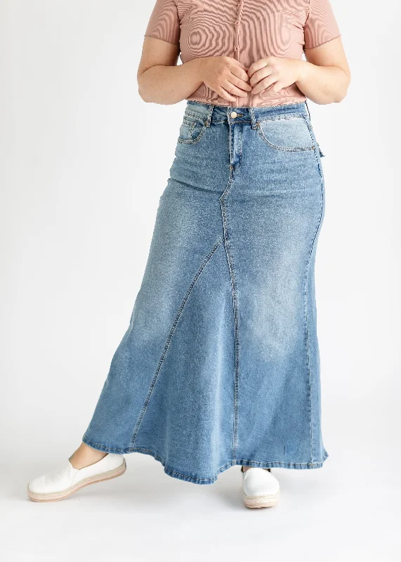 Naomi Stonewash A-Line Long Denim Skirt - FINAL SALE