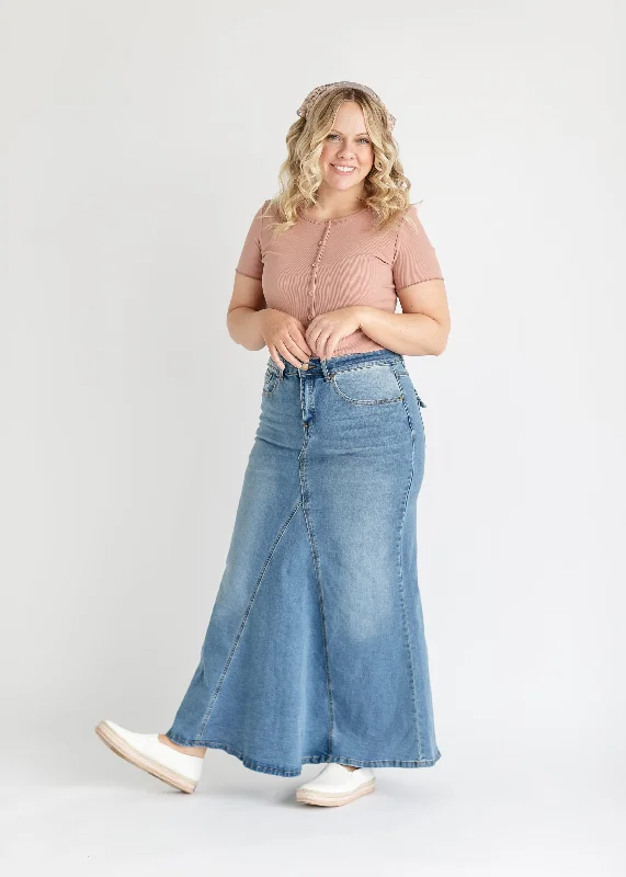 Naomi Stonewash A-Line Long Denim Skirt - FINAL SALE