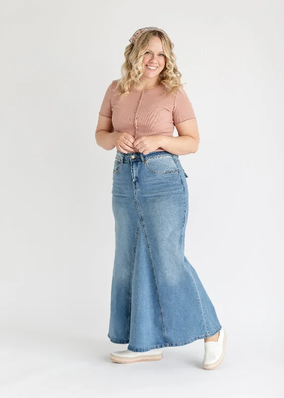 Naomi Stonewash A-Line Long Denim Skirt - FINAL SALE