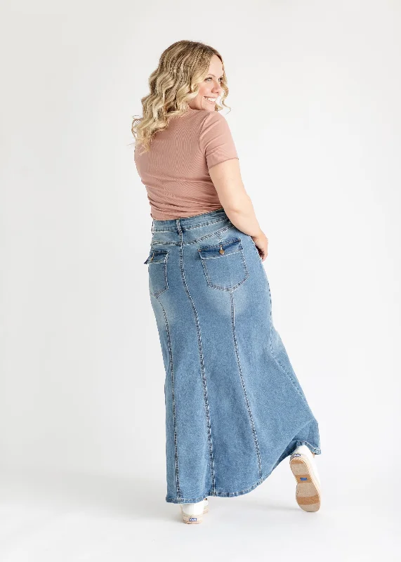 Naomi Stonewash A-Line Long Denim Skirt - FINAL SALE