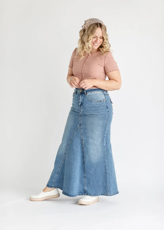 Naomi Stonewash A-Line Long Denim Skirt - FINAL SALE